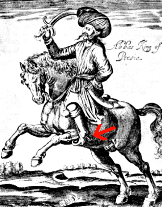 high heels aid horseback Persian cavalry in securing their feet in stirrups and maintaining a stable position while riding.